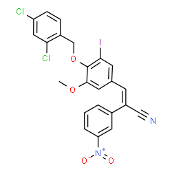 ChemSpider 2D Image | (2E)-3-{4-[(2,4-Dichlorobenzyl)oxy]-3-iodo-5-methoxyphenyl}-2-(3-nitrophenyl)acrylonitrile | C23H15Cl2IN2O4