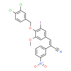 ChemSpider 2D Image | (2E)-3-{4-[(3,4-Dichlorobenzyl)oxy]-3-iodo-5-methoxyphenyl}-2-(3-nitrophenyl)acrylonitrile | C23H15Cl2IN2O4