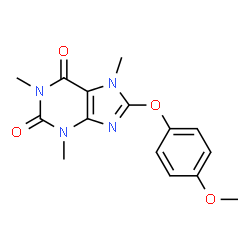 ChemSpider 2D Image | 8-(4-Methoxy-phenoxy)-1,3,7-trimethyl-3,7-dihydro-purine-2,6-dione | C15H16N4O4