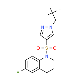 ChemSpider 2D Image | 6-Fluoro-1-{[1-(2,2,2-trifluoroethyl)-1H-pyrazol-4-yl]sulfonyl}-1,2,3,4-tetrahydroquinoline | C14H13F4N3O2S