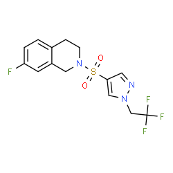 ChemSpider 2D Image | 7-Fluoro-2-{[1-(2,2,2-trifluoroethyl)-1H-pyrazol-4-yl]sulfonyl}-1,2,3,4-tetrahydroisoquinoline | C14H13F4N3O2S