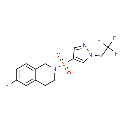 ChemSpider 2D Image | 6-Fluoro-2-{[1-(2,2,2-trifluoroethyl)-1H-pyrazol-4-yl]sulfonyl}-1,2,3,4-tetrahydroisoquinoline | C14H13F4N3O2S