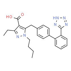 ChemSpider 2D Image | 1-Butyl-3-ethyl-5-{[2'-(2H-tetrazol-5-yl)-4-biphenylyl]methyl}-1H-pyrazole-4-carboxylic acid | C24H26N6O2