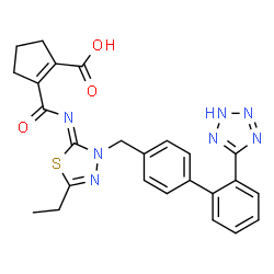 ChemSpider 2D Image | 2-{[(2Z)-5-Ethyl-3-{[2'-(2H-tetrazol-5-yl)-4-biphenylyl]methyl}-1,3,4-thiadiazol-2(3H)-ylidene]carbamoyl}-1-cyclopentene-1-carboxylic acid | C25H23N7O3S