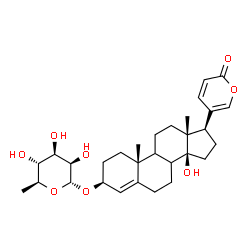 ChemSpider 2D Image | (3beta,8xi,9xi)-3-[(6-Deoxy-alpha-L-mannopyranosyl)oxy]-14-hydroxybufa-4,20,22-trienolide | C30H42O8