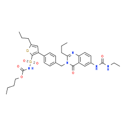 ChemSpider 2D Image | Butyl ({3-[4-({6-[(ethylcarbamoyl)amino]-4-oxo-2-propyl-3(4H)-quinazolinyl}methyl)phenyl]-5-propyl-2-thienyl}sulfonyl)carbamate | C33H41N5O6S2