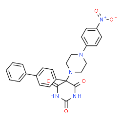 ChemSpider 2D Image | 5-(4-Biphenylyl)-5-[4-(4-nitrophenyl)-1-piperazinyl]-2,4,6(1H,3H,5H)-pyrimidinetrione | C26H23N5O5