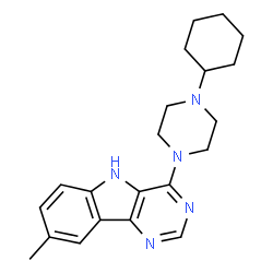 ChemSpider 2D Image | 4-(4-Cyclohexyl-1-piperazinyl)-8-methyl-5H-pyrimido[5,4-b]indole | C21H27N5