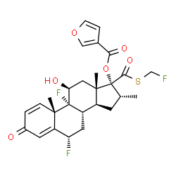 ChemSpider 2D Image | (6alpha,11beta,16alpha,17alpha)-6,9-Difluoro-17-{[(fluoromethyl)sulfanyl]carbonyl}-11-hydroxy-16-methyl-3-oxoandrosta-1,4-dien-17-yl 3-furoate | C27H29F3O6S
