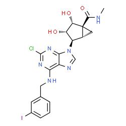 ChemSpider 2D Image | (1S,2R,3S,4R,5S)-4-{2-Chloro-6-[(3-iodobenzyl)amino]-9H-purin-9-yl}-2,3-dihydroxy-N-methylbicyclo[3.1.0]hexane-1-carboxamide | C20H20ClIN6O3