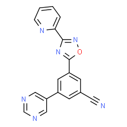ChemSpider 2D Image | 3-[3-(2-Pyridinyl)-1,2,4-oxadiazol-5-yl]-5-(5-pyrimidinyl)benzonitrile | C18H10N6O