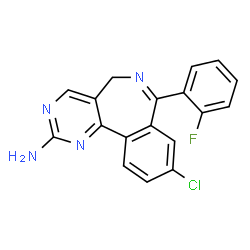 ChemSpider 2D Image | 9-Chloro-7-(2-fluorophenyl)-5H-pyrimido[5,4-d][2]benzazepin-2-amine | C18H12ClFN4