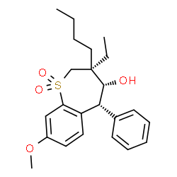 ChemSpider 2D Image | (3S,4R,5R)-3-Butyl-3-ethyl-8-methoxy-5-phenyl-2,3,4,5-tetrahydro-1-benzothiepin-4-ol 1,1-dioxide | C23H30O4S