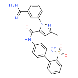 ChemSpider 2D Image | 1-(3-Carbamimidoylphenyl)-3-methyl-N-(2'-sulfamoyl-4-biphenylyl)-1H-pyrazole-5-carboxamide | C24H22N6O3S