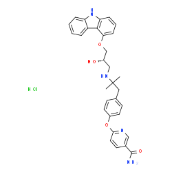 ChemSpider 2D Image | 6-[4-(2-{[(2S)-3-(9H-Carbazol-4-yloxy)-2-hydroxypropyl]amino}-2-methylpropyl)phenoxy]nicotinamide hydrochloride (1:1) | C31H33ClN4O4