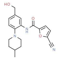 ChemSpider 2D Image | 5-Cyano-N-[5-(hydroxymethyl)-2-(4-methyl-1-piperidinyl)phenyl]-2-furamide | C19H21N3O3