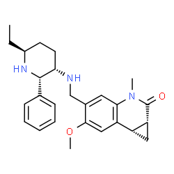 ChemSpider 2D Image | (1aR,7bS)-5-({[(2S,3S,6S)-6-Ethyl-2-phenyl-3-piperidinyl]amino}methyl)-6-methoxy-3-methyl-1,1a,3,7b-tetrahydro-2H-cyclopropa[c]quinolin-2-one | C26H33N3O2