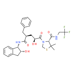 ChemSpider 2D Image | (4R)-3-[(2S,4R)-4-Benzyl-2-hydroxy-5-{[(1S,2R)-2-hydroxy-2,3-dihydro-1H-inden-1-yl]amino}-5-oxopentanoyl]-5,5-dimethyl-N-(2,2,2-trifluoroethyl)-1,3-thiazolidine-4-carboxamide | C29H34F3N3O5S