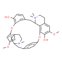 ChemSpider 2D Image | 4,16-Dihydroxy-5,21-dimethoxy-10,10,26-trimethyl-2,18-dioxa-26-aza-10-azoniaheptacyclo[27.2.2.1~3,7~.1~13,17~.1~19,23~.0~11,36~.0~27,34~]hexatriaconta-1(31),3(36),4,6,13(35),14,16,19(34),20,22,29,32-d
odecaene | C37H41N2O6
