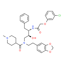 ChemSpider 2D Image | N-[2-(1,3-Benzodioxol-5-yl)ethyl]-N-[(2S,3S)-3-{[(3-chlorophenoxy)acetyl]amino}-2-hydroxy-4-phenylbutyl]-1-methyl-4-piperidinecarboxamide | C34H40ClN3O6