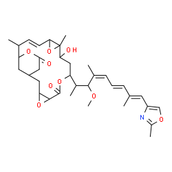 ChemSpider 2D Image | (14E)-10-Hydroxy-8-[(4Z,6E,8E)-3-methoxy-4,8-dimethyl-9-(2-methyl-1,3-oxazol-4-yl)-4,6,8-nonatrien-2-yl]-11,16-dimethyl-4,7,12,18-tetraoxatetracyclo[15.3.1.0~3,5~.0~11,13~]henicos-14-ene-6,19-dione | C35H47NO9