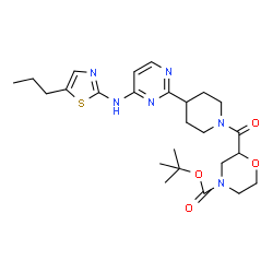 ChemSpider 2D Image | 2-Methyl-2-propanyl 2-[(4-{4-[(5-propyl-1,3-thiazol-2-yl)amino]-2-pyrimidinyl}-1-piperidinyl)carbonyl]-4-morpholinecarboxylate | C25H36N6O4S