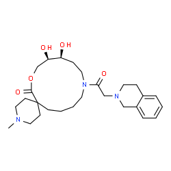 ChemSpider 2D Image | (10R,11S)-14-(3,4-Dihydro-2(1H)-isoquinolinylacetyl)-10,11-dihydroxy-3-methyl-8-oxa-3,14-diazaspiro[5.12]octadecan-7-one | C27H41N3O5