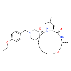 ChemSpider 2D Image | (9S,12R)-3-(4-Ethoxybenzyl)-9-isobutyl-12-methyl-14-oxa-3,8,11-triazaspiro[5.13]nonadecane-7,10-dione | C29H47N3O4