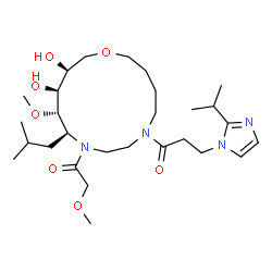 ChemSpider 2D Image | 1-[(10S,11S,12S,13S)-12,13-Dihydroxy-10-isobutyl-11-methoxy-9-(methoxyacetyl)-1-oxa-6,9-diazacyclotetradecan-6-yl]-3-(2-isopropyl-1H-imidazol-1-yl)-1-propanone | C28H50N4O7
