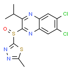 ChemSpider 2D Image | 6,7-Dichloro-2-isopropyl-3-[(5-methyl-1,3,4-thiadiazol-2-yl)sulfinyl]quinoxaline | C14H12Cl2N4OS2