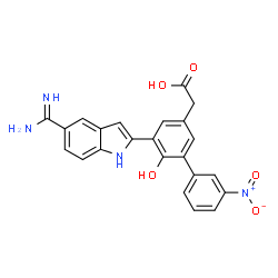 ChemSpider 2D Image | [5-(5-Carbamimidoyl-1H-indol-2-yl)-6-hydroxy-3'-nitro-3-biphenylyl]acetic acid | C23H18N4O5