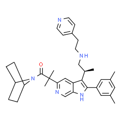 ChemSpider 2D Image | 1-(7-Azabicyclo[2.2.1]hept-7-yl)-2-{2-(3,5-dimethylphenyl)-3-[(2S)-1-{[2-(4-pyridinyl)ethyl]amino}-2-propanyl]-1H-pyrrolo[2,3-c]pyridin-5-yl}-2-methyl-1-propanone | C35H43N5O