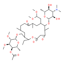 ChemSpider 2D Image | [12-{[3,6-Dideoxy-3-(dimethylamino)-beta-D-glucopyranosyl]oxy}-11-(2,2-dimethoxyethyl)-2-ethyl-5,9,13-trimethyl-8,14,16-trioxooxacyclohexadecan-3-yl]methyl 4-O-acetyl-6-deoxy-2,3-di-O-methyl-beta-D-al
tropyranoside | C43H75NO16