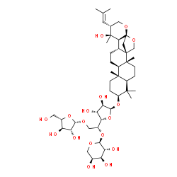 ChemSpider 2D Image | (1S,2R,5R,7S,10R,11R,14R,15S,16S,17R,20R)-16-Hydroxy-2,6,6,10,16-pentamethyl-17-(2-methyl-1-propen-1-yl)-19,21-dioxahexacyclo[18.2.1.0~1,14~.0~2,11~.0~5,10~.0~15,20~]tricos-7-yl beta-L-arabinofuranosy
l-(1->6)-[alpha-L-arabinopyranosyl-(1->5)]-alpha-D-glucofuranoside | C46H74O17