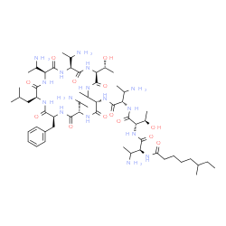 ChemSpider 2D Image | N-[(1S)-2-amino-1-[[(1S,2R)-1-[[(1S)-2-amino-1-[[(2S,5S,8S,11S,14S,17S,21S)-2,11,14-tris(1-aminoethyl)-5-benzyl-17-(1-hydroxyethyl)-8-isobutyl-20-methyl-3,6,9,12,15,18,22-heptaoxo-1,4,7,10,13,16,19-heptazacyclodocos-21-yl]carbamoyl]propyl]carbamoyl]-2-hydroxy-propyl]carbamoyl]propyl]-6-methyl-octanamide | C56H98N16O13