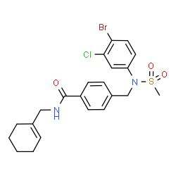 ChemSpider 2D Image | 4-{[(4-Bromo-3-chlorophenyl)(methylsulfonyl)amino]methyl}-N-(1-cyclohexen-1-ylmethyl)benzamide | C22H24BrClN2O3S