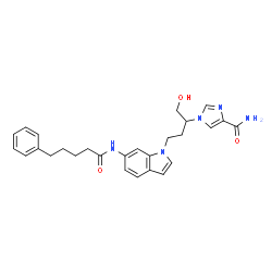 ChemSpider 2D Image | 1-(1-Hydroxy-4-{6-[(5-phenylpentanoyl)amino]-1H-indol-1-yl}-2-butanyl)-1H-imidazole-4-carboxamide | C27H31N5O3