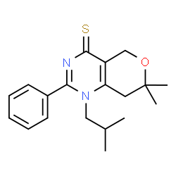 ChemSpider 2D Image | 1-Isobutyl-7,7-dimethyl-2-phenyl-1,5,7,8-tetrahydro-4H-pyrano[4,3-d]pyrimidine-4-thione | C19H24N2OS