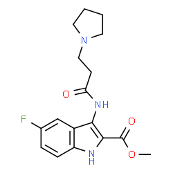ChemSpider 2D Image | Methyl 5-fluoro-3-{[3-(1-pyrrolidinyl)propanoyl]amino}-1H-indole-2-carboxylate | C17H20FN3O3