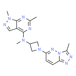 ChemSpider 2D Image | N,1,6-Trimethyl-N-[1-(3-methyl[1,2,4]triazolo[4,3-b]pyridazin-6-yl)-3-azetidinyl]-1H-pyrazolo[3,4-d]pyrimidin-4-amine | C17H20N10