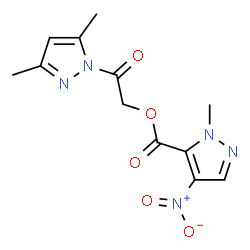 ChemSpider 2D Image | 2-(3,5-Dimethyl-1H-pyrazol-1-yl)-2-oxoethyl 1-methyl-4-nitro-1H-pyrazole-5-carboxylate | C12H13N5O5