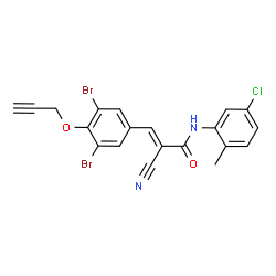 ChemSpider 2D Image | (2E)-N-(5-Chloro-2-methylphenyl)-2-cyano-3-[3,5-dibromo-4-(2-propyn-1-yloxy)phenyl]acrylamide | C20H13Br2ClN2O2
