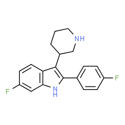 ChemSpider 2D Image | 6-Fluoro-2-(4-fluorophenyl)-3-(3-piperidinyl)-1H-indole | C19H18F2N2