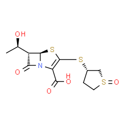 ChemSpider 2D Image | (5R,6S)-6-[(1R)-1-Hydroxyethyl]-3-{[(1R,3S)-1-oxidotetrahydro-3-thiophenyl]sulfanyl}-7-oxo-4-thia-1-azabicyclo[3.2.0]hept-2-ene-2-carboxylic acid | C12H15NO5S3