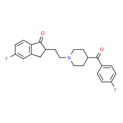 ChemSpider 2D Image | 5-Fluoro-2-{2-[4-(4-fluorobenzoyl)-1-piperidinyl]ethyl}-1-indanone | C23H23F2NO2