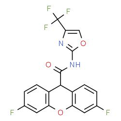 ChemSpider 2D Image | 3,6-Difluoro-N-[4-(trifluoromethyl)-1,3-oxazol-2-yl]-9H-xanthene-9-carboxamide | C18H9F5N2O3