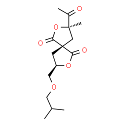 ChemSpider 2D Image | (3R,5R,8R)-3-Acetyl-8-(isobutoxymethyl)-3-methyl-2,7-dioxaspiro[4.4]nonane-1,6-dione | C15H22O6