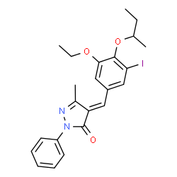 ChemSpider 2D Image | (4E)-4-(4-sec-Butoxy-3-ethoxy-5-iodobenzylidene)-5-methyl-2-phenyl-2,4-dihydro-3H-pyrazol-3-one | C23H25IN2O3