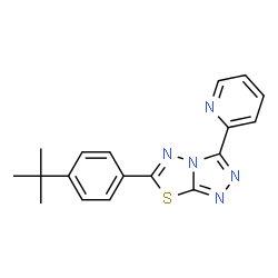 ChemSpider 2D Image | 6-[4-(2-Methyl-2-propanyl)phenyl]-3-(2-pyridinyl)[1,2,4]triazolo[3,4-b][1,3,4]thiadiazole | C18H17N5S
