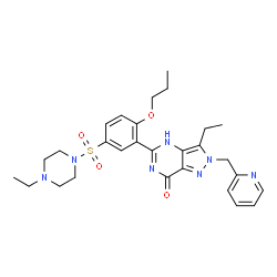 ChemSpider 2D Image | 3-Ethyl-5-{5-[(4-ethyl-1-piperazinyl)sulfonyl]-2-propoxyphenyl}-2-(2-pyridinylmethyl)-2,4-dihydro-7H-pyrazolo[4,3-d]pyrimidin-7-one | C28H35N7O4S
